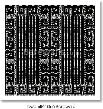 362x382 Meander Greek Key Black White Vector Seamless Pattern, Art Print