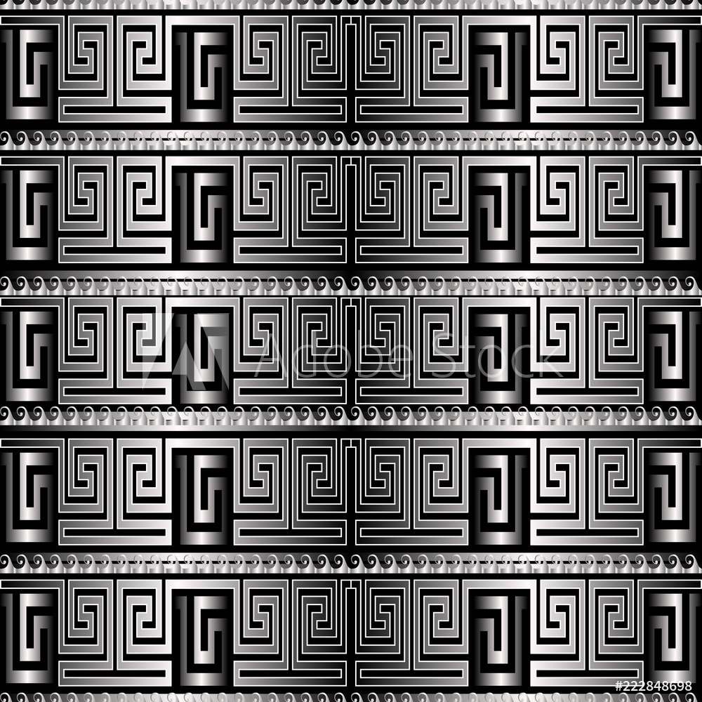1000x1000 Fotografie, Obraz Silver Greek Key Meanders Vector Seamless