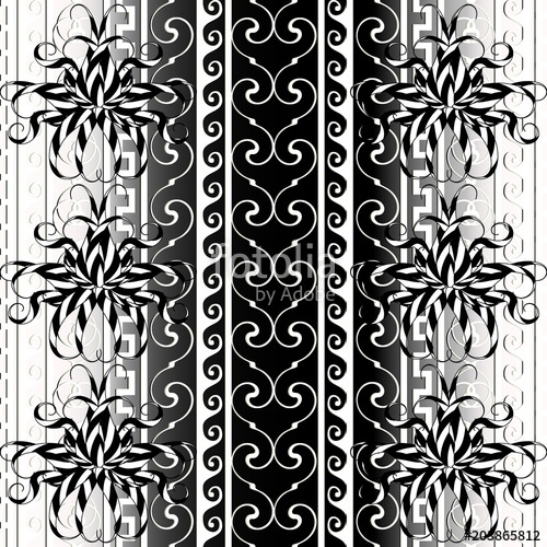 500x500 Striped Vector Greek Key Meanders Seamless Pattern Black