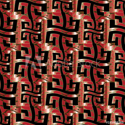 500x500 Wave Greek Key Vector Seamless Pattern Modern Red Black Gold