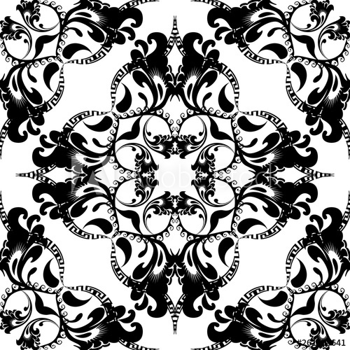 500x500 Floral Ethnic Style Vector Greek Seamless Pattern Black And White