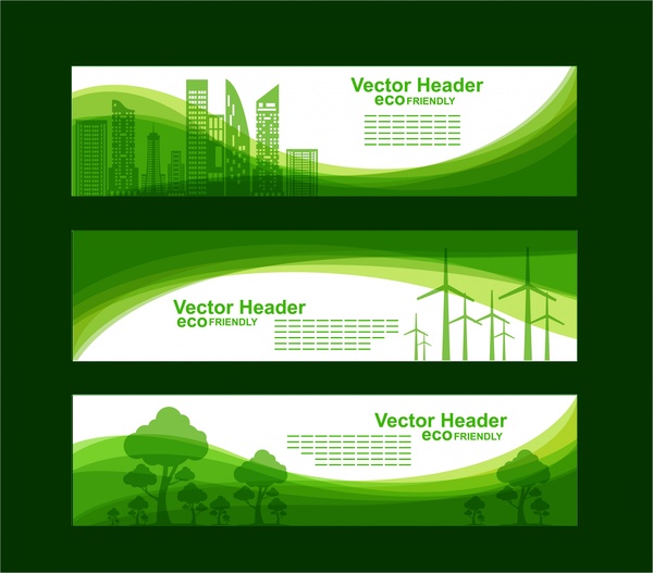 600x527 Eco Banner Sets Green City Tree Curves Style Free Vector In Adobe