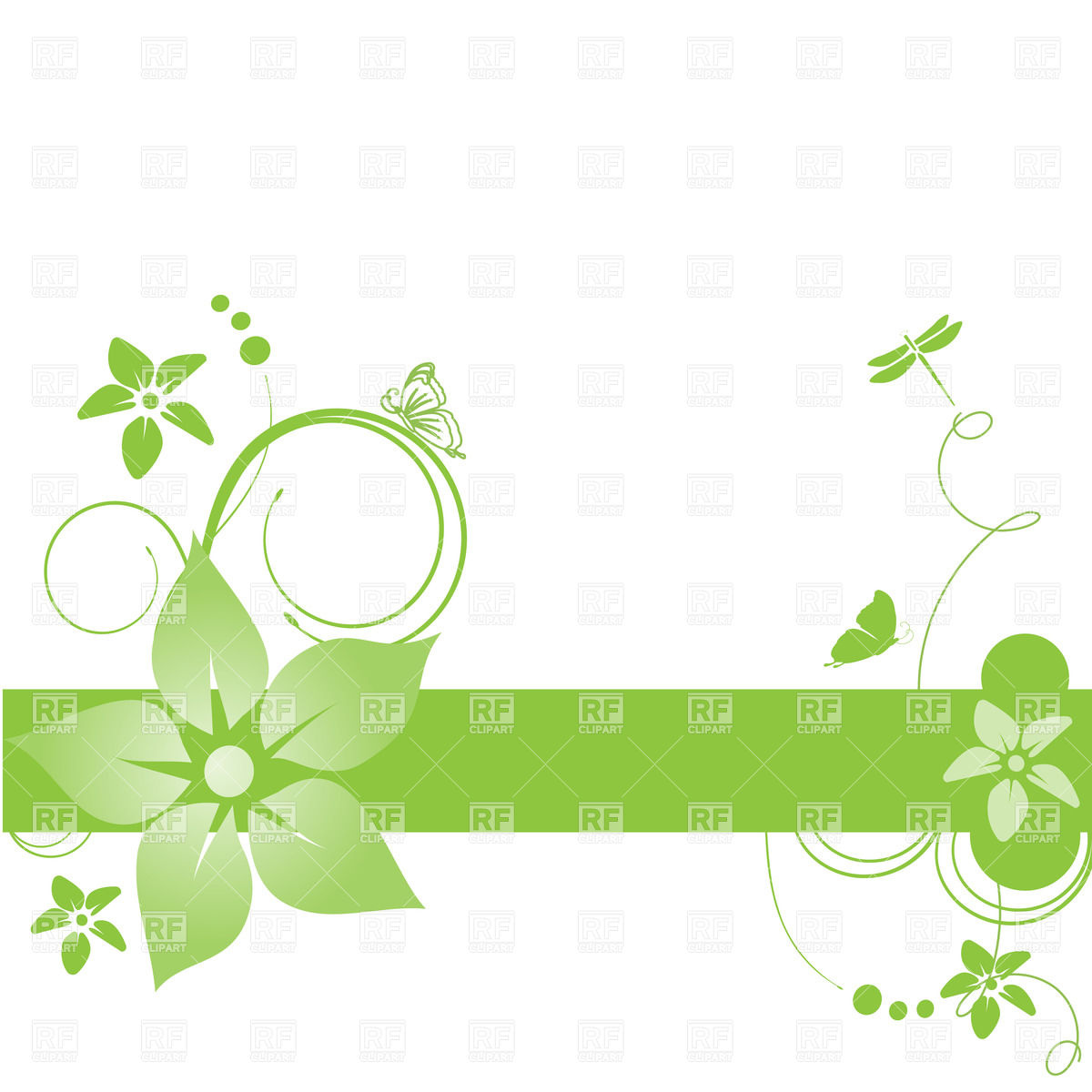1200x1200 Abstract Green Banner With Simple Flowers And Curls Vector Image
