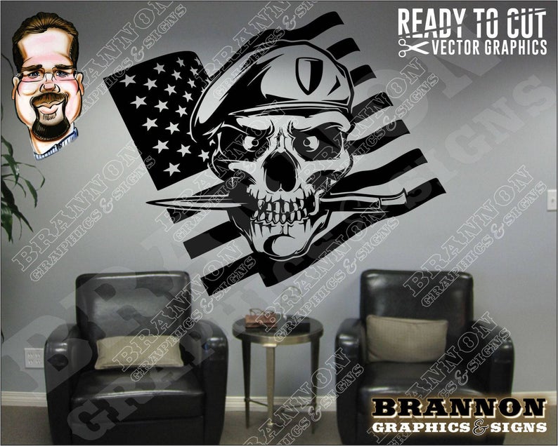 794x636 Green Beret Skull With Knife And Flag Logo Ready To Cut Etsy