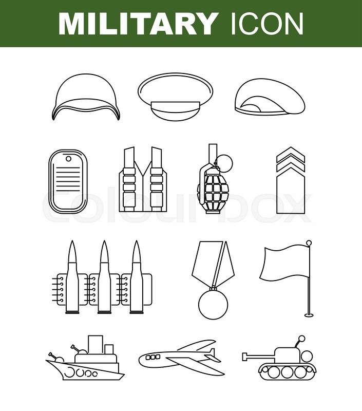 705x800 Military Line Icon Set Army Symbol Stock Vector Colourbox
