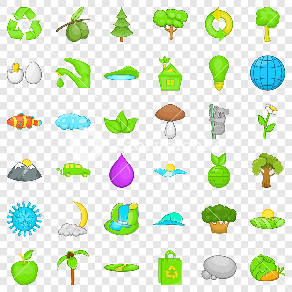 1000x1000 Green Earth Icons Set Cartoon Style Of Green Earth Vector