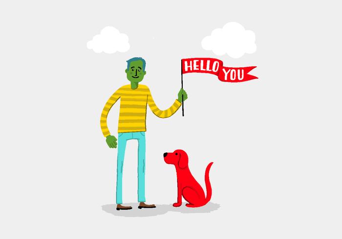 Green Man With Hello Banner Dog Vector 700x490 Green Man With Hello Banner Dog Vector