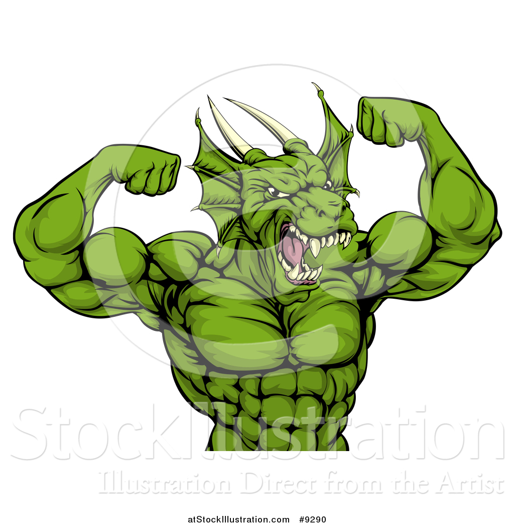 Vector Illustration Of A Cartoon Roaring Green Muscular Dragon Man 1024x1044 Vector Illustration Of A Cartoon Roaring Green Muscular Dragon Man