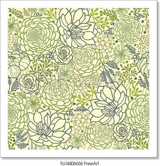 561x581 Free Art Print Of Green Succulent Plants Seamless Pattern