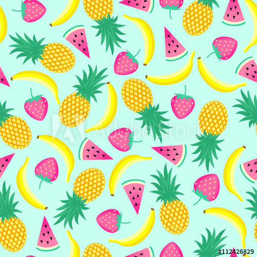500x500 Seamless Pattern With Yellow Bananas, Pineapples And Juicy
