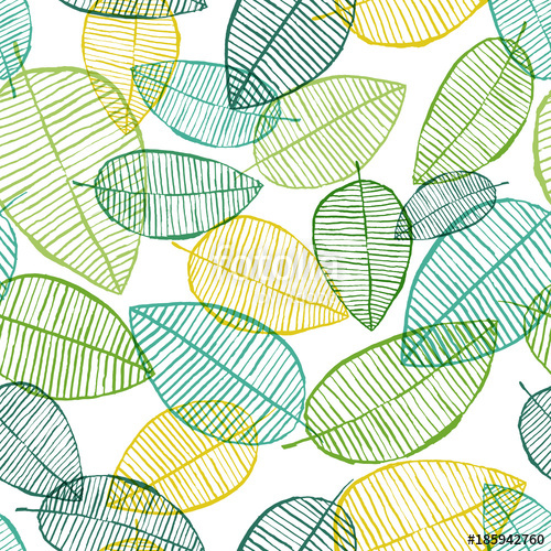 500x500 Vector Seamless Outline Leaves Pattern Green And White Spring
