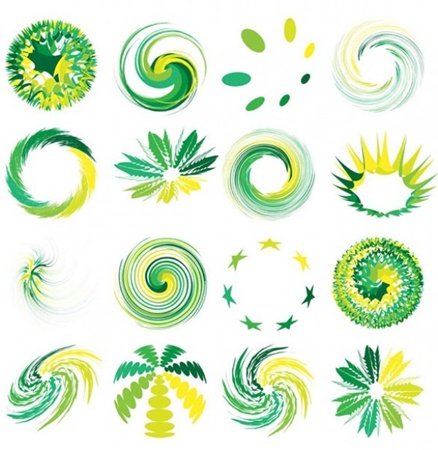 438x450 Green Swirl Vector Abstract Shapes Set