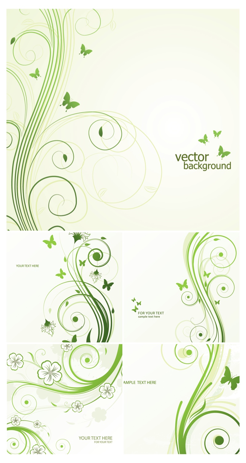800x1500 Green With Floral Swirls Vector Images