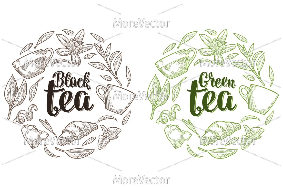 Set With Lettering Black Green Tea Vector Vintage Engraving 1160x772 Set With Lettering Black Green Tea Vector Vintage Engraving