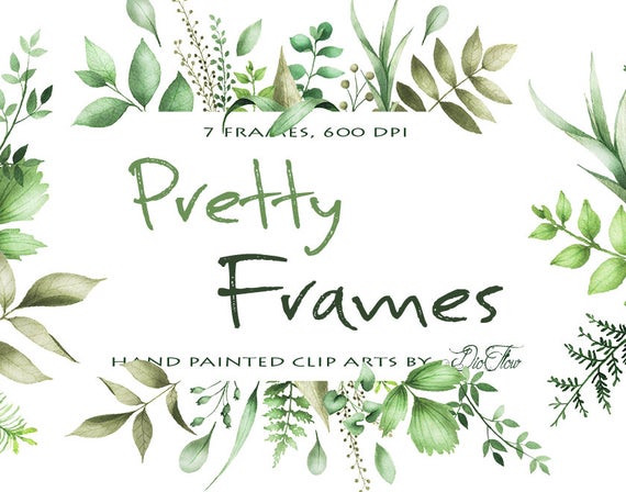 570x448 Watercolor Greenery Clipart Frame Leaf Leaves Clipart Vector Etsy