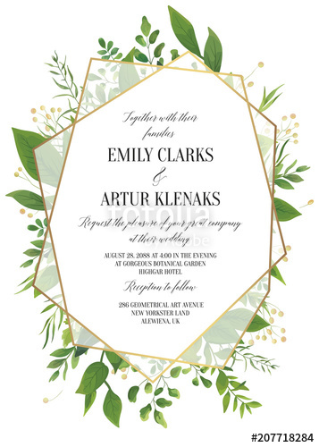 357x500 Wedding Invitation, Floral Invite Save The Date Modern Card Design