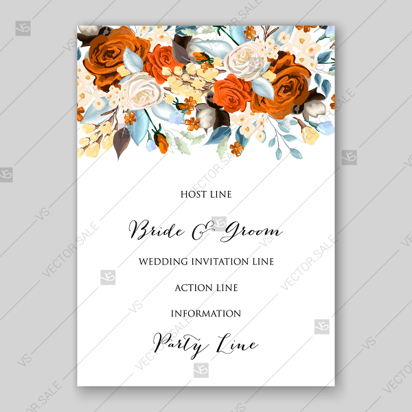 600x600 Wedding Invitation Floral Peach Orange White Rose Blue Greenery