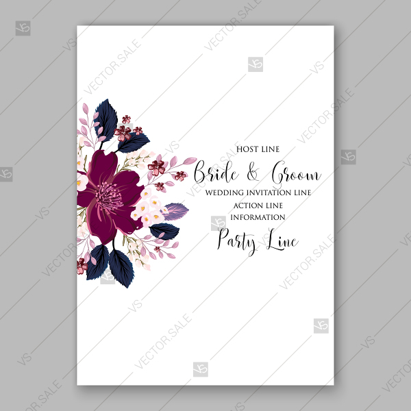 600x600 Autumn Floral Wedding Invitation Maroon Dark Red Clematis Pink