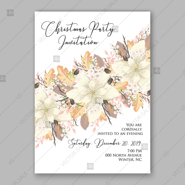 600x600 Autumn Winter Cream White Flower Poinsettia Oak Leaves Greenery