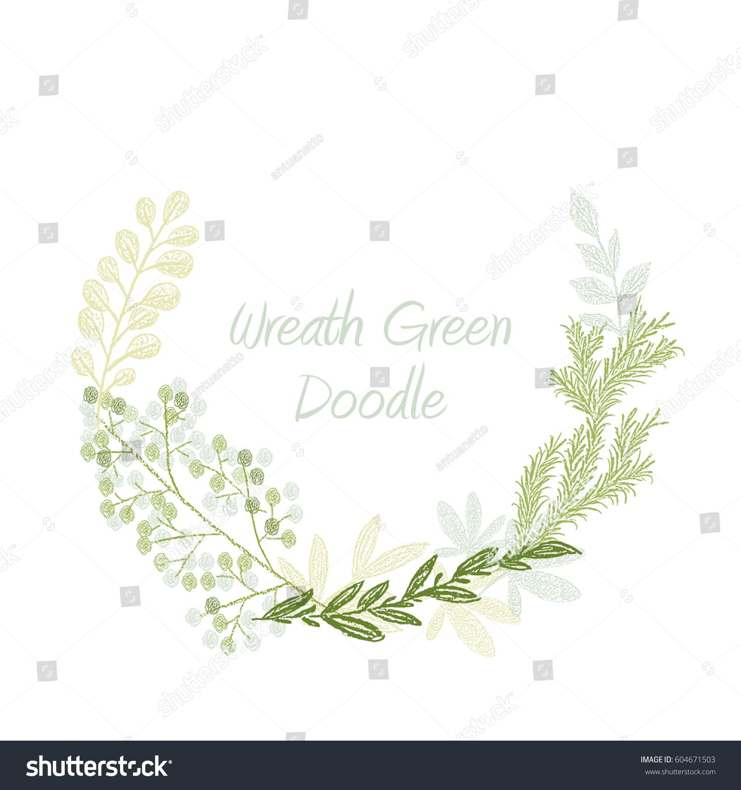 1500x1600 Green Doodle Hand Drawn Leaves And Grass Wreath Vector, Greeting