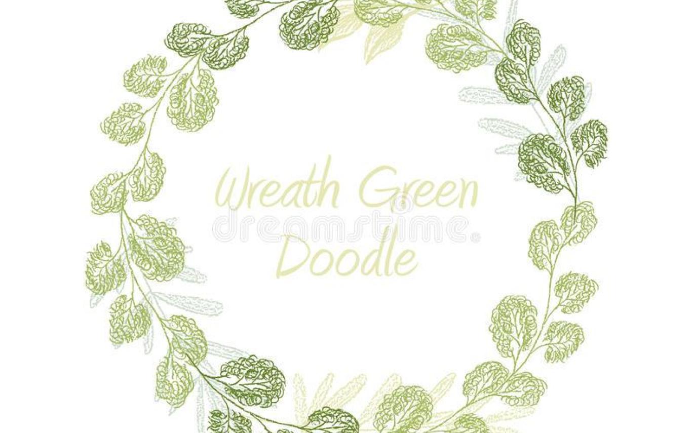 1368x855 Greenery Doodle Leaf Wreath Vector Stock Vector Illustration