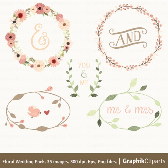 570x570 Floral Wreaths Pack Laurel Crown Botanical Clipart Greenery Etsy