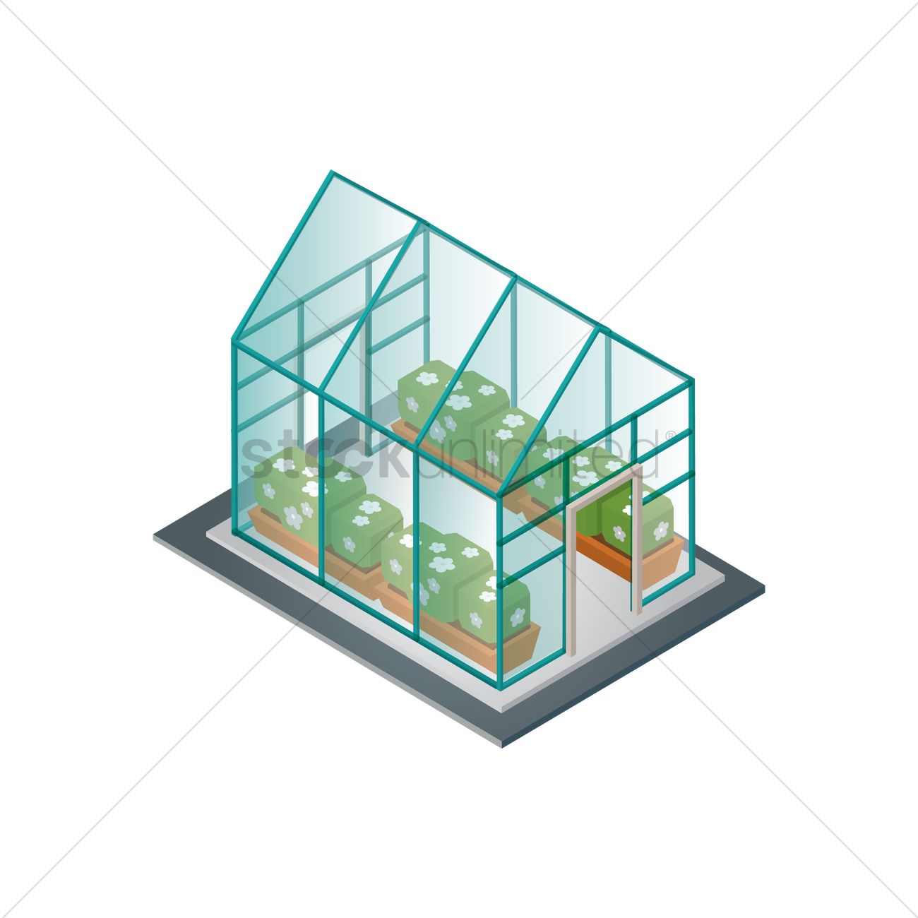 1300x1300 Isometric Greenhouse Vector Image