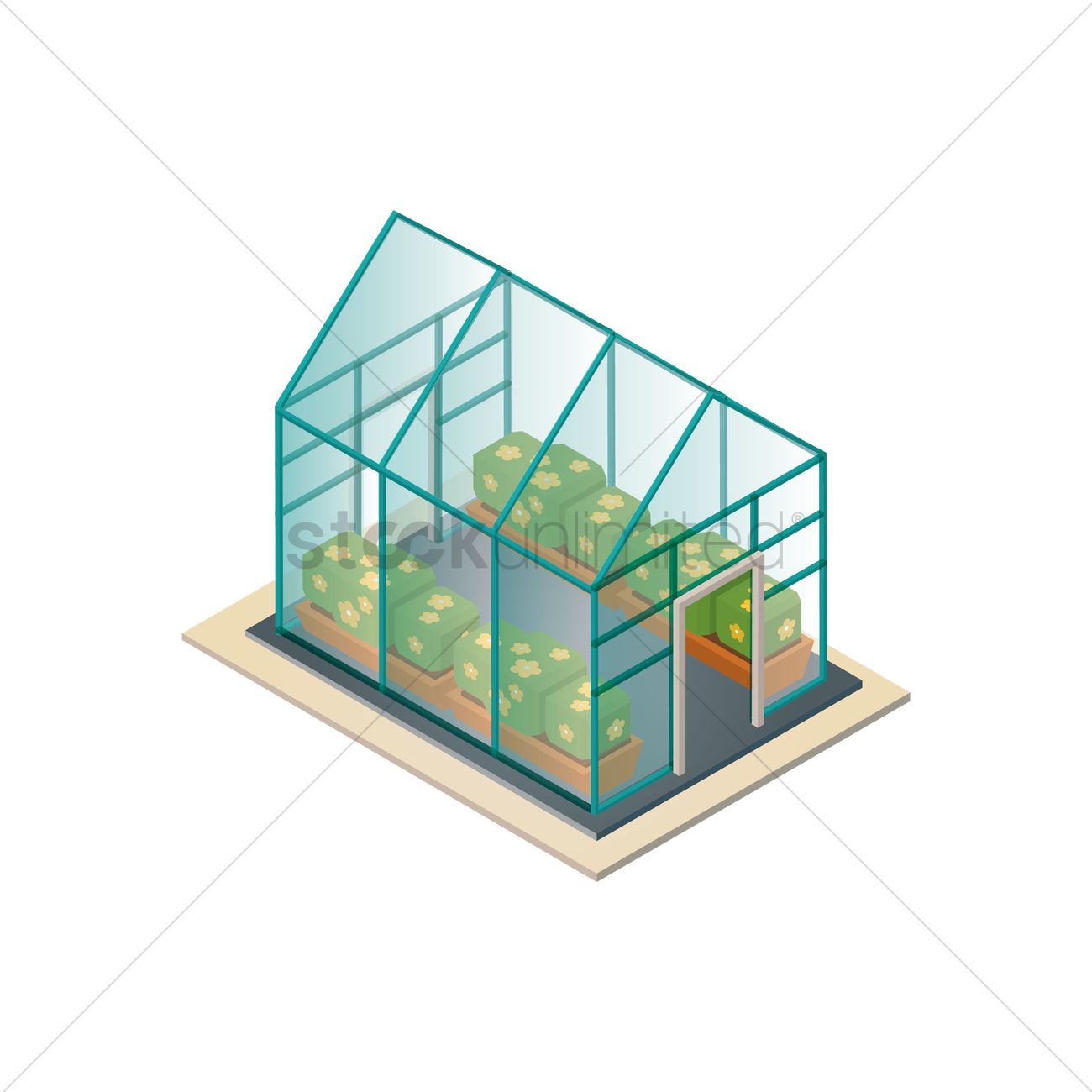 1300x1300 Isometric Greenhouse Vector Image