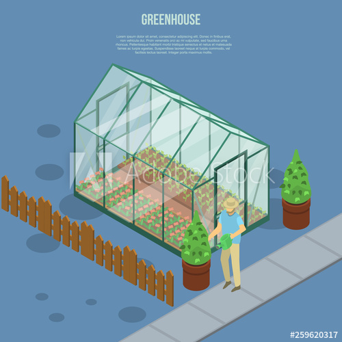 500x500 Greenhouse Banner Isometric Illustration Of Greenhouse Vector