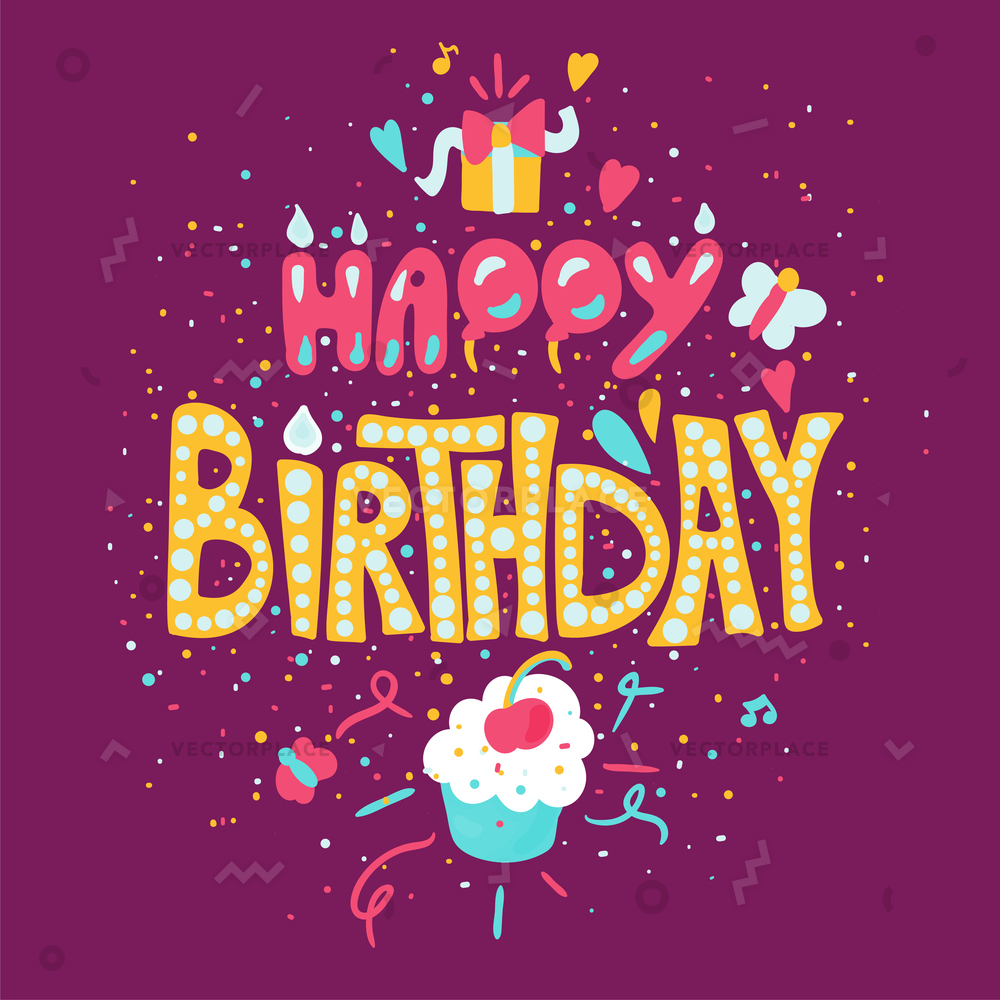 1000x1000 Happy Birthday Poster Cupcake Celebration Greeting Vector