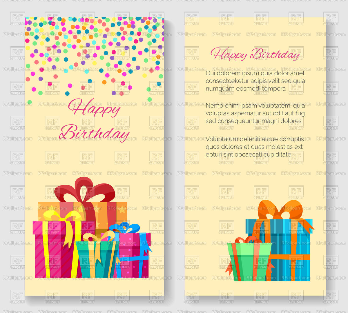 1200x1080 Happy Birthday Greeting Card With Gift Boxes Vector Image Of Icons