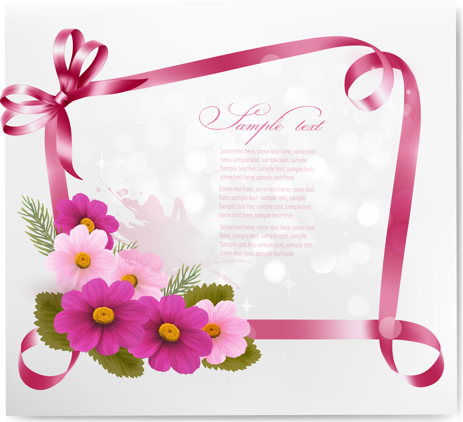 1535x1400 Ribbon With Flower Greeting Card Vector Free Download