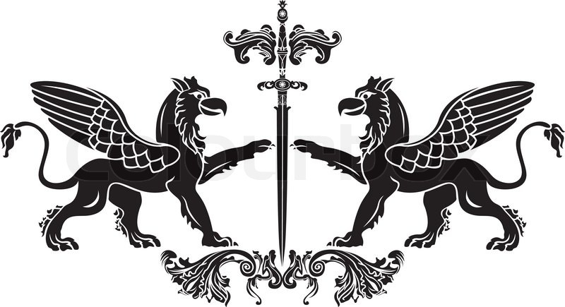 800x435 Griffin With Sword Stencil Vector Stock Vector Colourbox