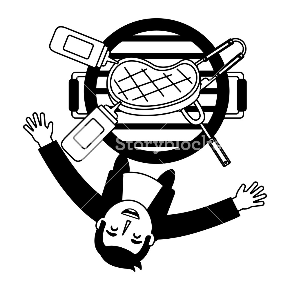 Man Looking Up With Barbecue Grill Vector Illustration Royalty 1000x1000 Man Looking Up With Barbecue Grill Vector Illustration Royalty