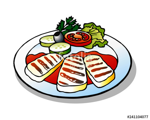 500x400 Grilled Cheese Halloumi Traditional Greek Cuisine Clipart Stock