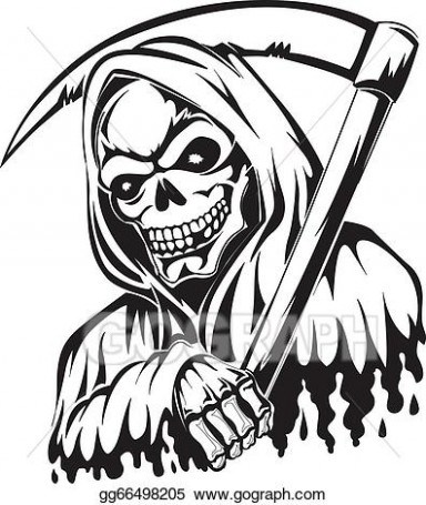 384x455 Vector Art Tattoo Of A Grim Reaper Holding A Scythe, Vintage