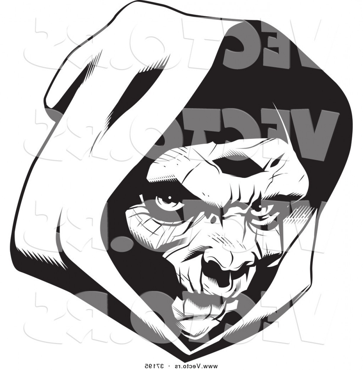 1228x1252 Vector Of A Grim Reaper Wearing A Hood Black And White Line Art