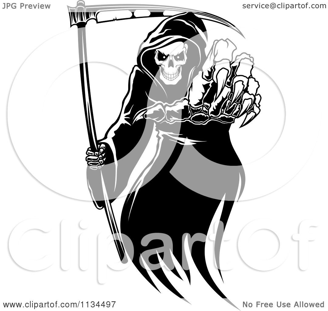 1080x1024 Clipart Of A Black And White Grim Reaper Reaching Outwards