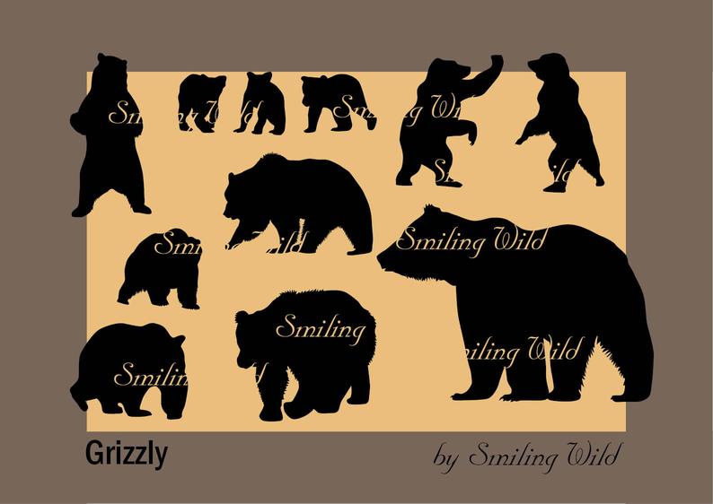 794x562 Grizzly Bear Silhouette Cub Clipart Printable Forest Etsy