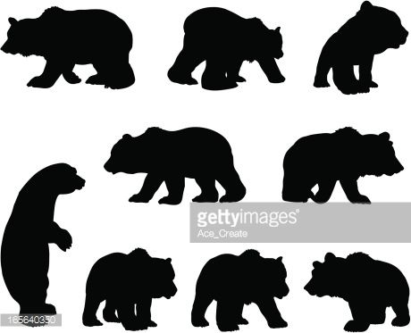 460x373 Arte Vectorial Brown Grizzly Bear Silhouette Set Art Drawing