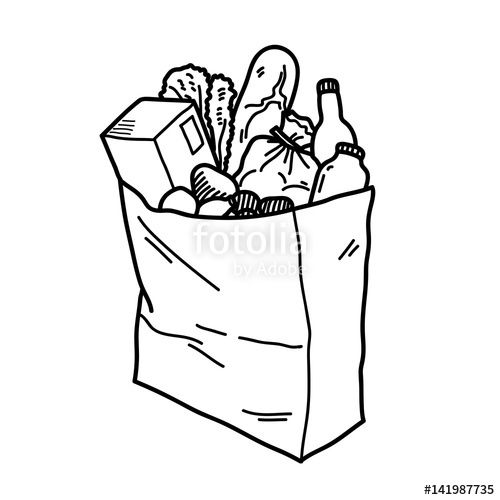 Grocery Paper Bag With Fresh Food Inside Hand Drawn Vector 500x500 Grocery Paper Bag With Fresh Food Inside Hand Drawn Vector