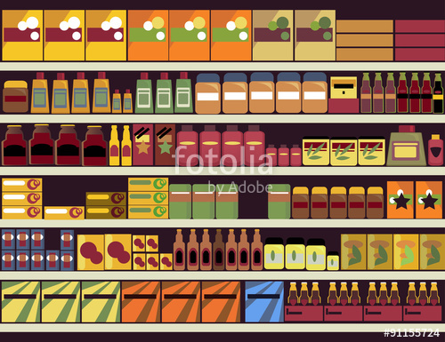 500x385 Grocery Store Shelves Filled With Canned And Boxed Goods, Esp