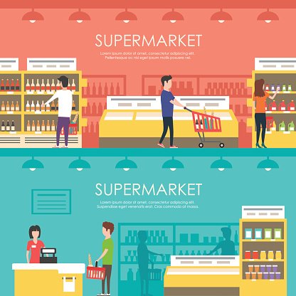 416x416 People In Vector Flat Grocery Store Premium Clipart