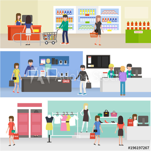 500x500 People Shopping In Supermarket, Buying Product In Clothing