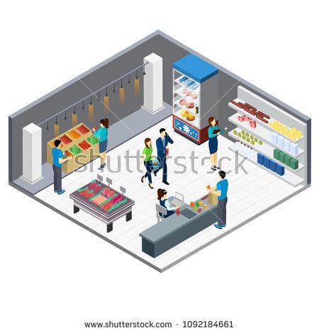 450x470 Stock Vector Grocery Store Isometric Interior With Customers Came