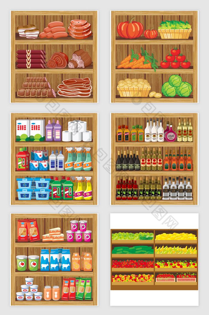 700x1053 Vector Supermarket Store Food Shelf