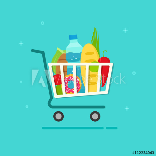 500x500 Grocery Cart Vector Illustration Isolated On Color Background