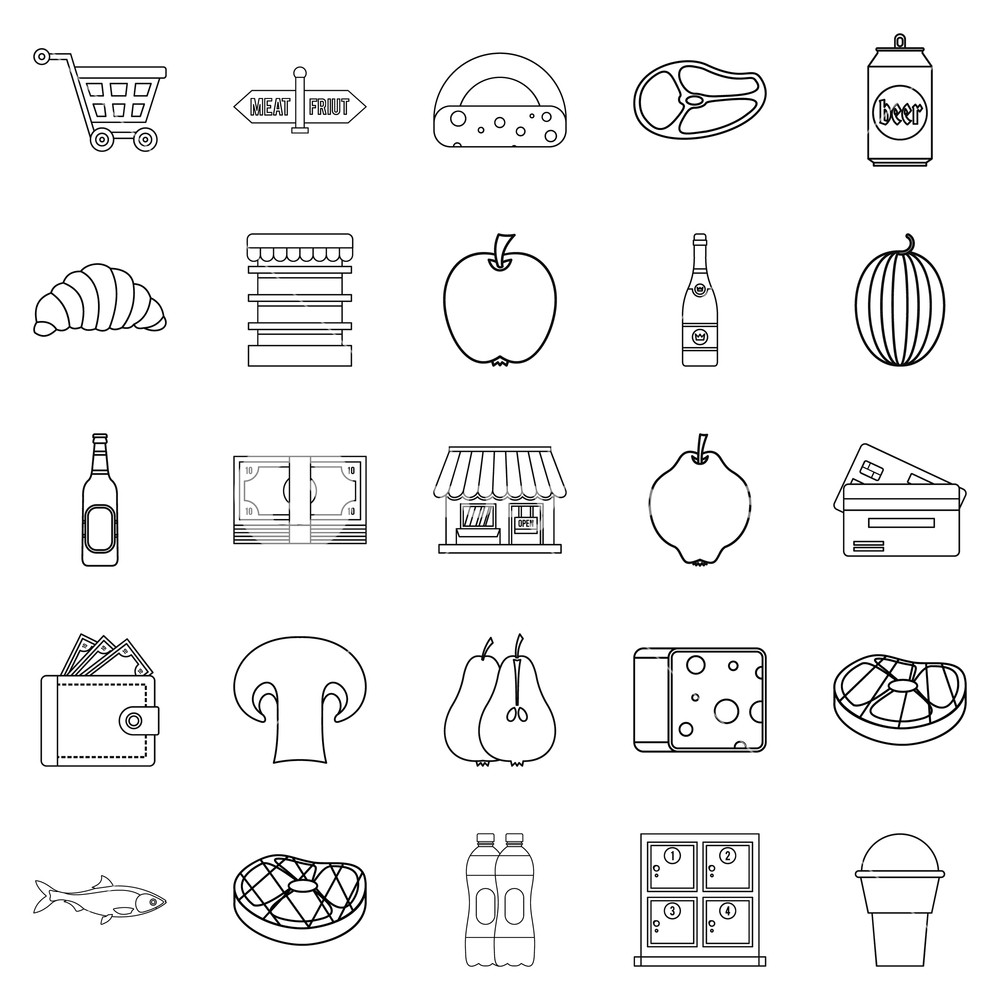 1000x1000 Grocery Icons Set Outline Set Of Grocery Vector Icons For Web