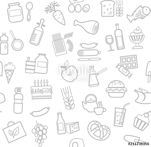500x487 Food, Seamless Pattern, White, Contour, Grocery, Vector Food