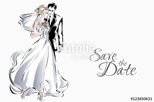 500x333 Wedding Invitation With Sweet Couple, Happy Bride And Groom